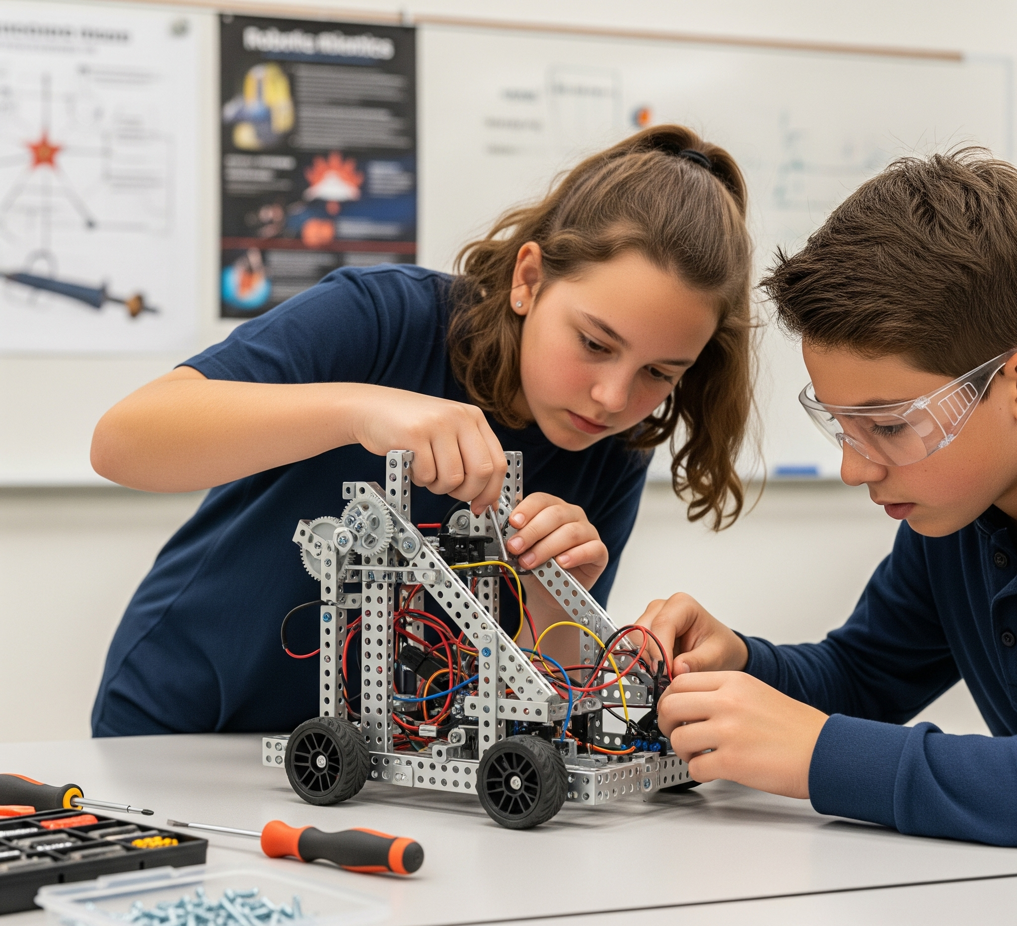 Robotics students working together