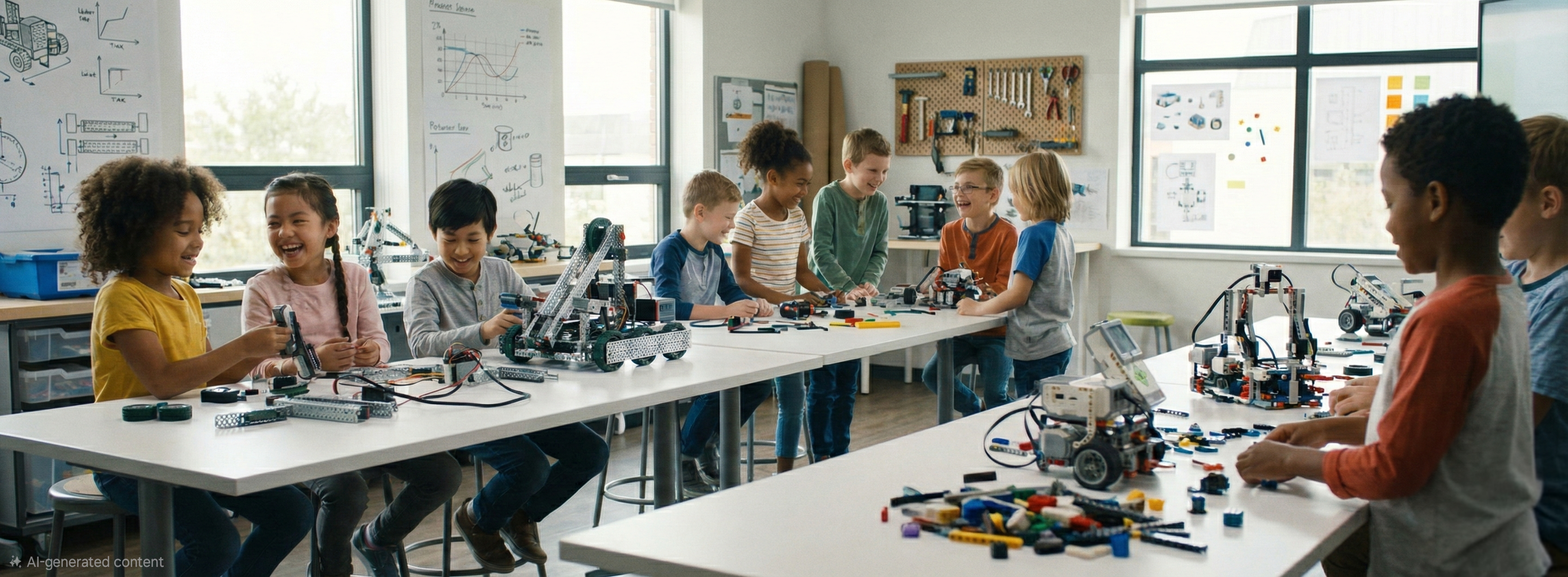 Robotics and Coding Camp students building robots