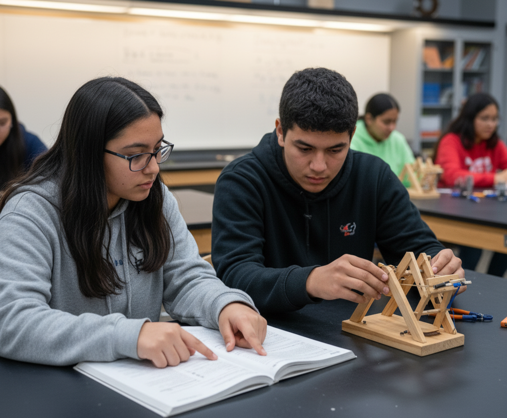 Science students exploring an experiment